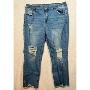 Sidefeel Jeans Distressed Medium Wash Straight Leg High Rise Stretch Women's 18